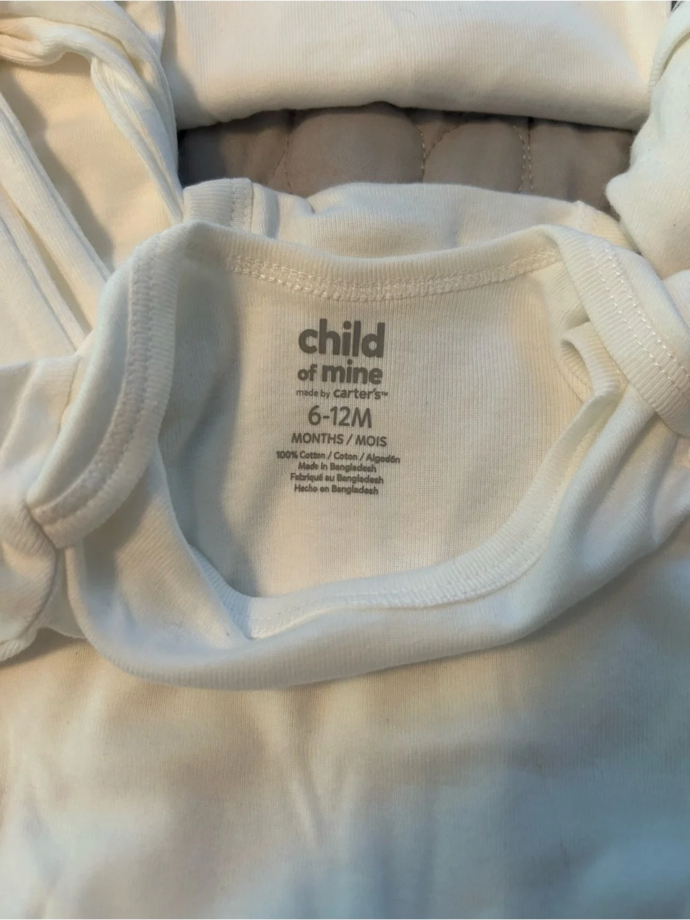 Child of mine, bundle of 8 one piece white body suits sizes newborn to 12 months